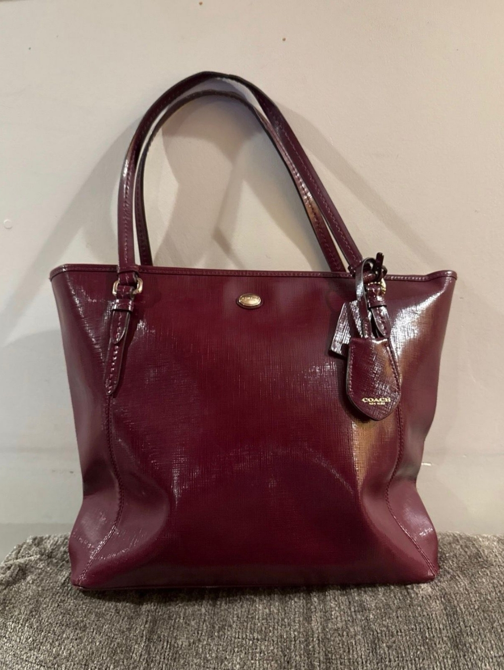 Coach Burgundy Patent Leather Tote Bag